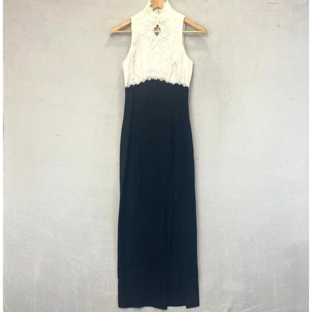 Y2K Jessica McClintock Gunne Sax Formal‎ Long Sleeveless Dress Sz 3/4 White Lace
